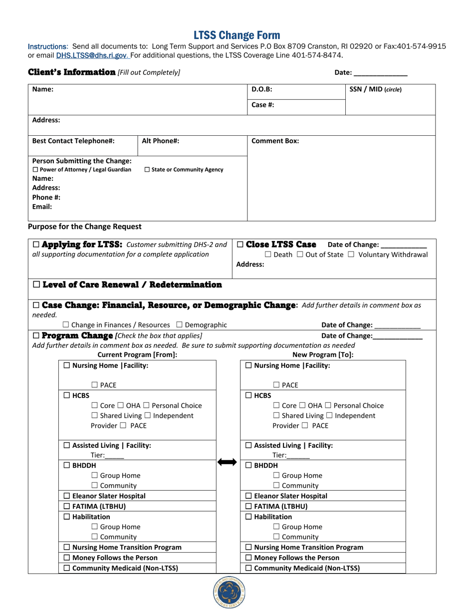 Rhode Island Ltss Change Form - Fill Out, Sign Online and Download PDF ...