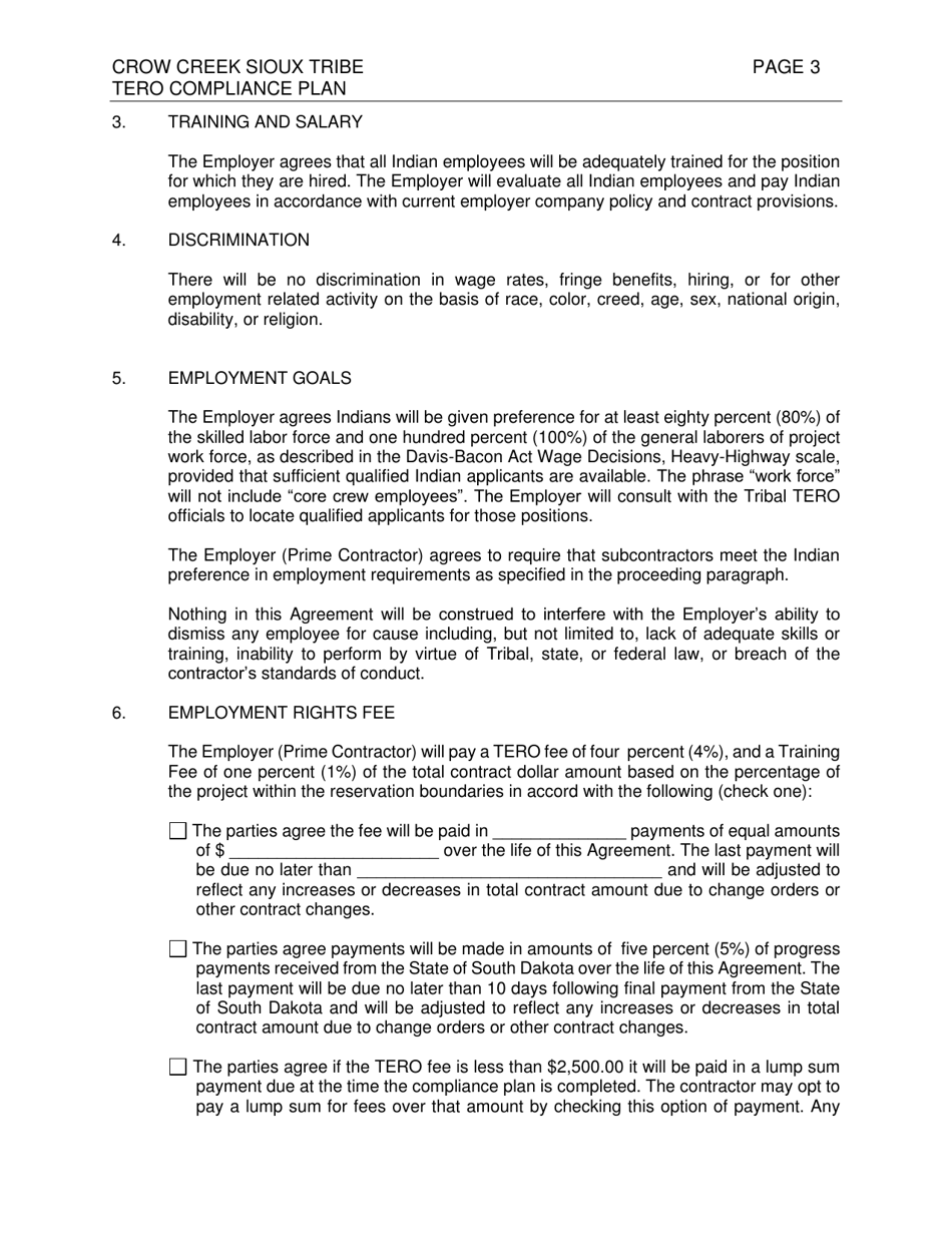 Crow Creek Sioux Tribe Compliance Plan - South Dakota, Page 3