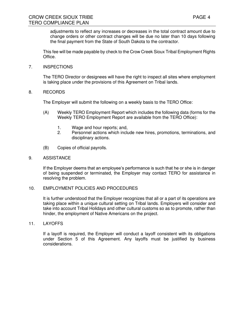 Crow Creek Sioux Tribe Compliance Plan - South Dakota, Page 4