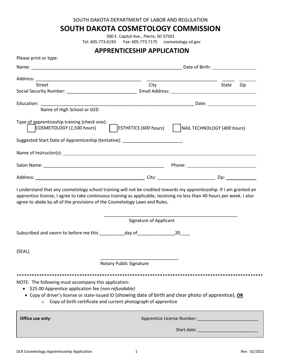 Apprenticeship Application - South Dakota, Page 1
