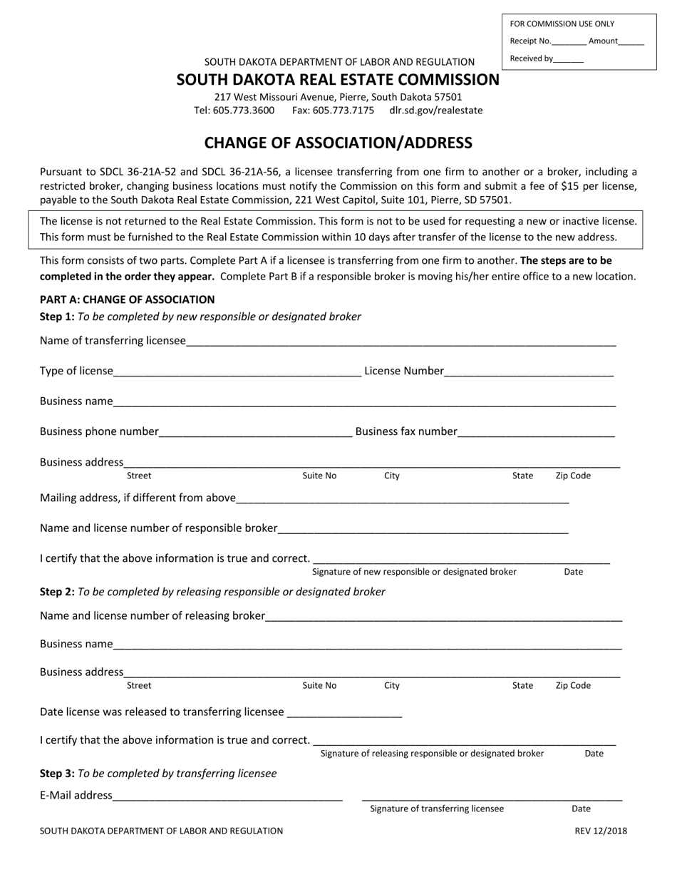 Change of Association / Address - South Dakota, Page 1