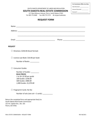 Document preview: Request Form (For a Directory, License Law Book, Consumer Guide and Finger Print Cards) - South Dakota