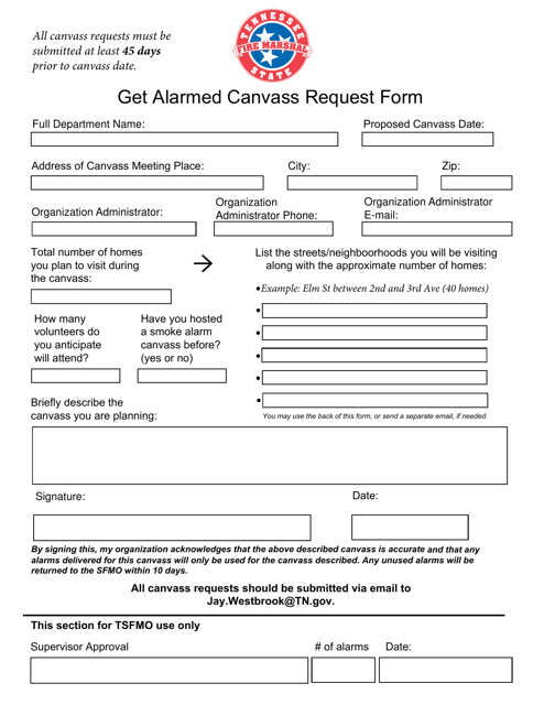 Get Alarmed Canvass Request Form - Tennessee Download Pdf