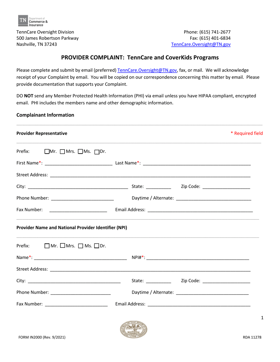 Form IN2000 - Fill Out, Sign Online and Download Fillable PDF ...