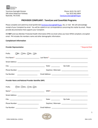 Form IN2000 Provider Complaint: Tenncare and Coverkids Programs - Tennessee