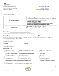 Form IN2000 Provider Complaint: Tenncare and Coverkids Programs - Tennessee, Page 2