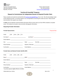 Document preview: Form IN2001 Request to Commissioner for Independent Review of Disputed Provider Claim - Tenncare & Coverkids Programs - Tennessee