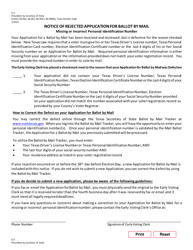 Document preview: Form 6-3 Notice of Rejected Application for Ballot by Mail - Missing or Incorrect Personal Identification Number - Texas (English/Spanish)