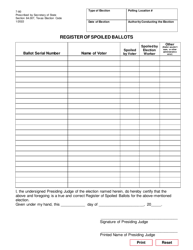 Document preview: Form 7-80 Register of Spoiled Ballots - Texas