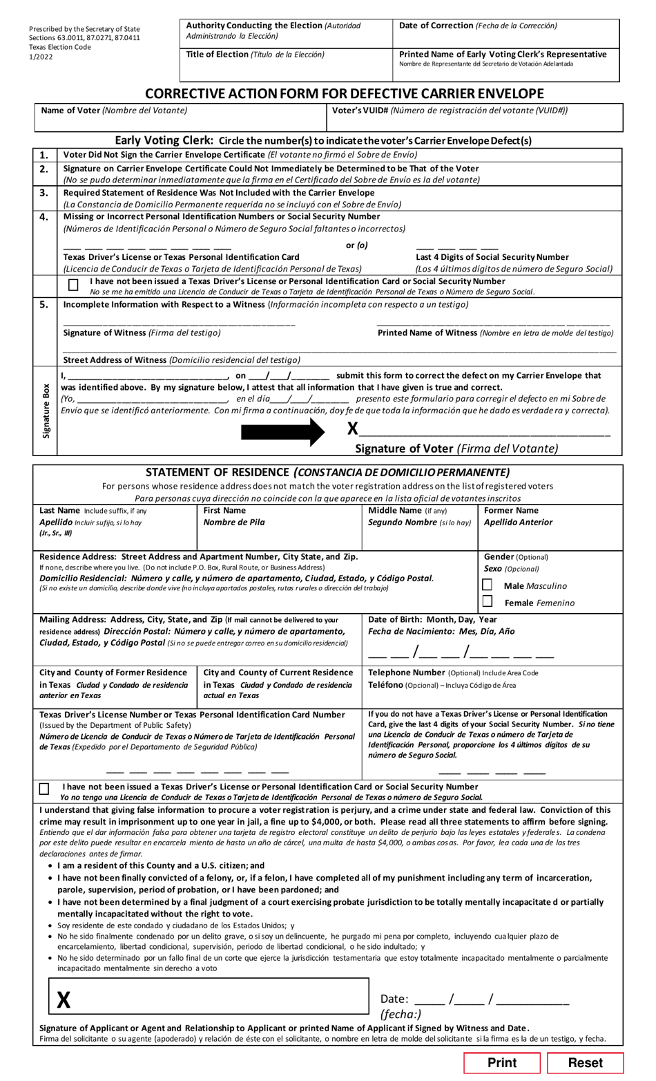 Form 8-23 Notice of Carrier Defect - Carrier Envelope Returned by to Voter by Mail - Texas, Page 2
