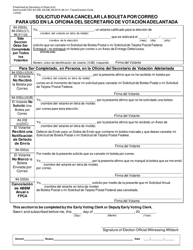 Formulario 6-6 Solicitud Para Cancelar La Boleta Por Correo Para Uso En La Oficina Del Secretario De Votacion Adelantada - Texas (Spanish)