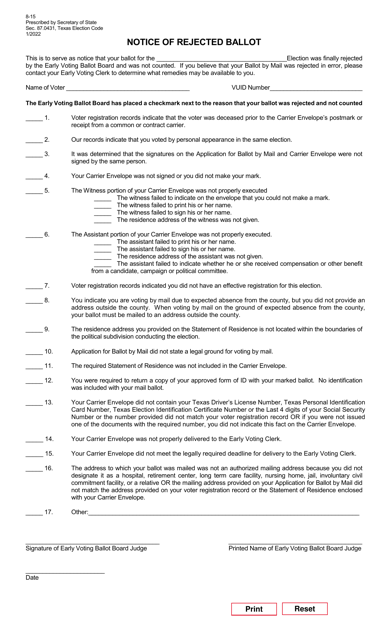 Form 8-15  Printable Pdf