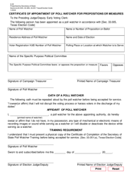 Document preview: Form 4-22 Certificate of Appointment of Poll Watcher for Propositions or Measures - Texas