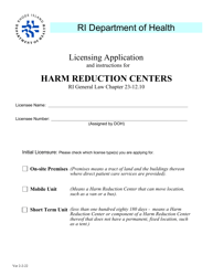 Licensing Application for Harm Reduction Centers - Rhode Island