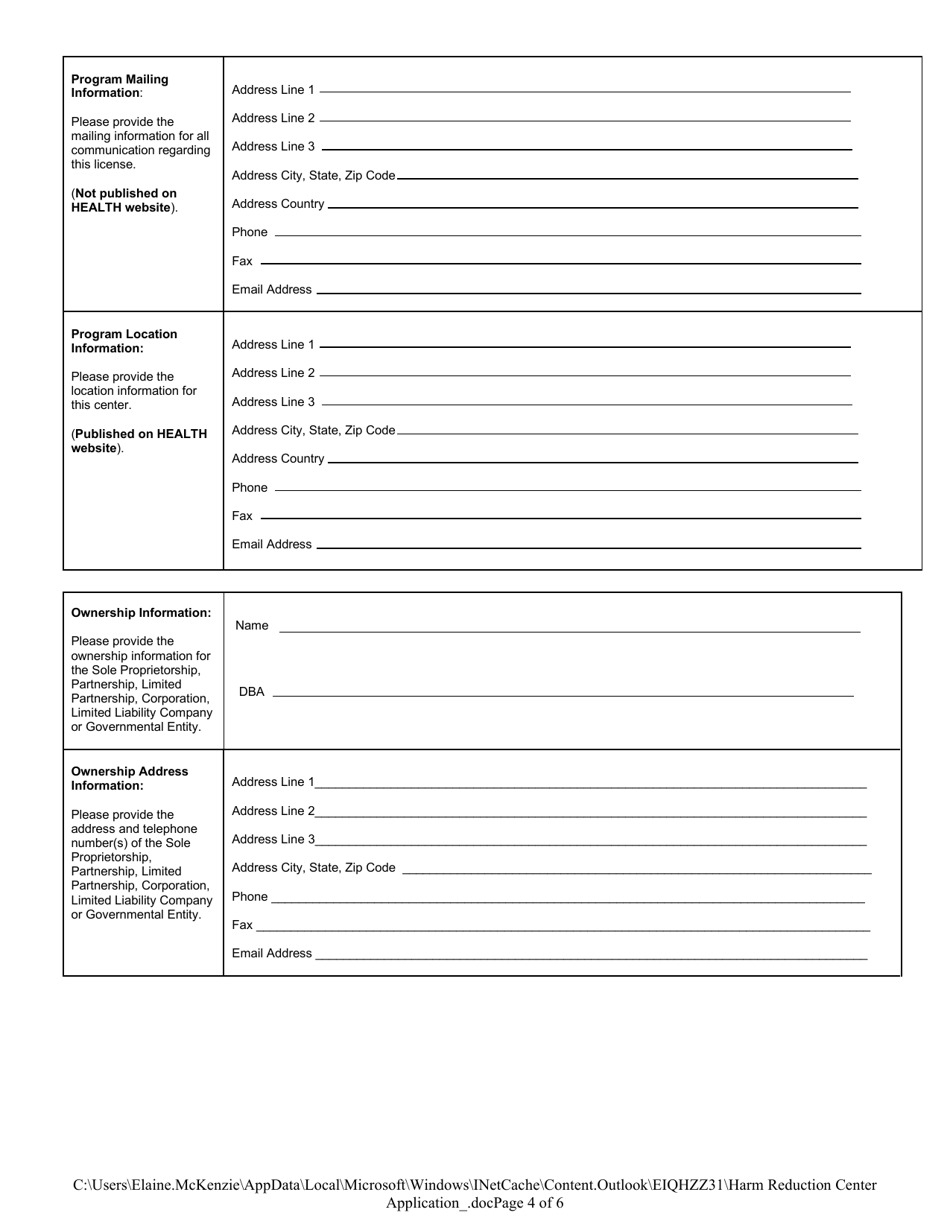 Licensing Application for Harm Reduction Centers - Rhode Island, Page 4