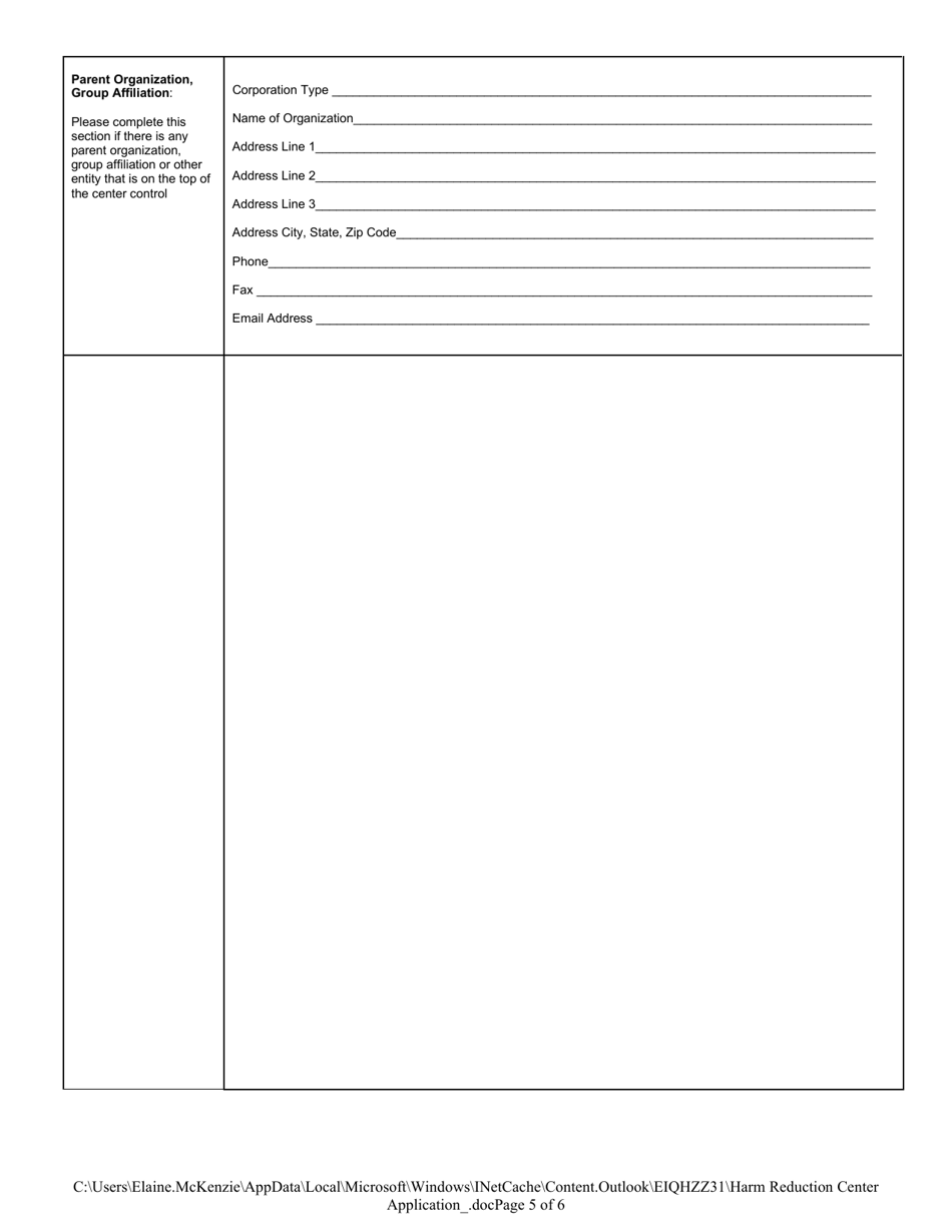 Licensing Application for Harm Reduction Centers - Rhode Island, Page 5