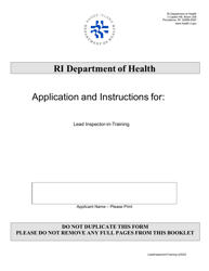 Document preview: Application for Lead Inspector-In-training - Rhode Island
