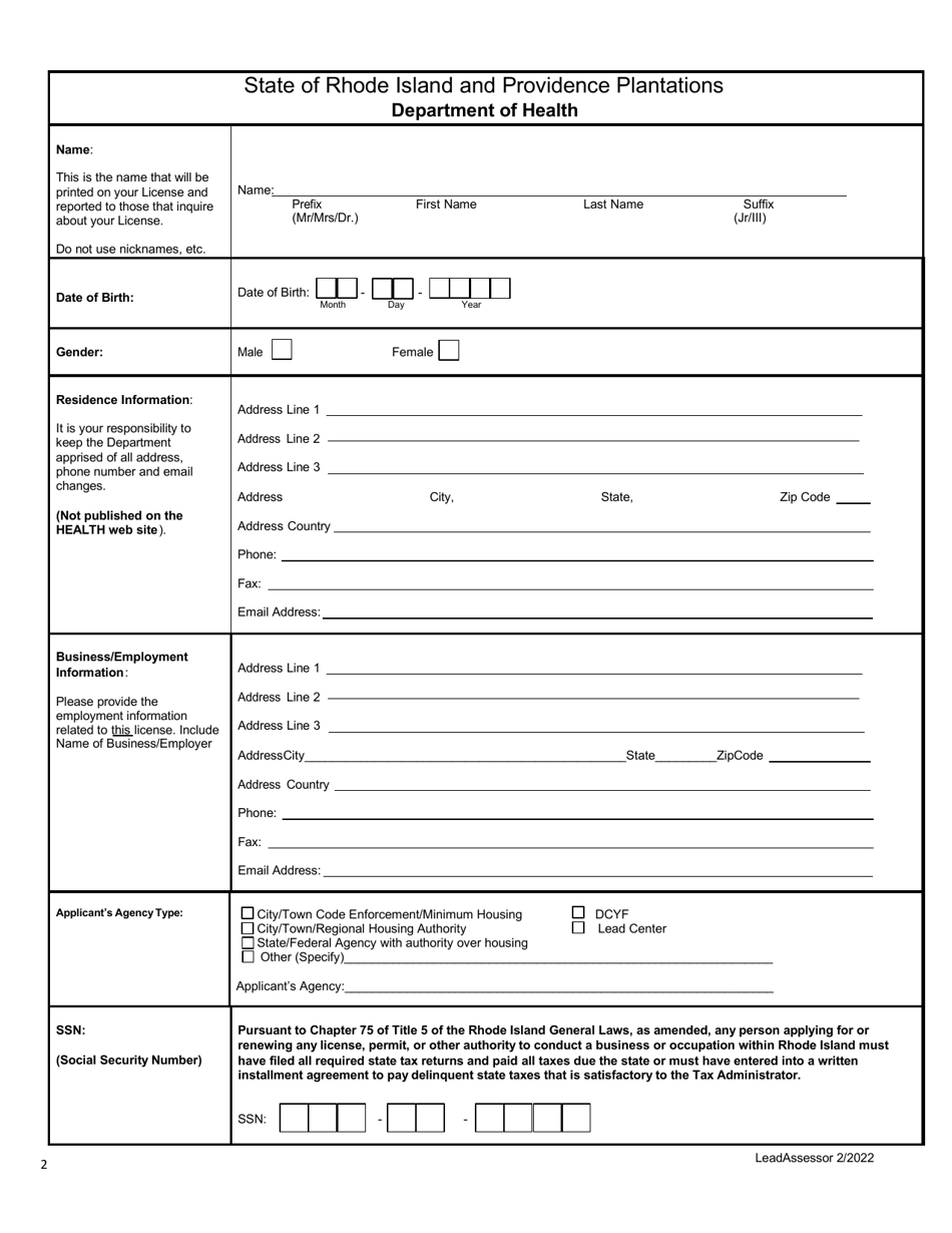Application for Lead Assessor - Rhode Island, Page 3