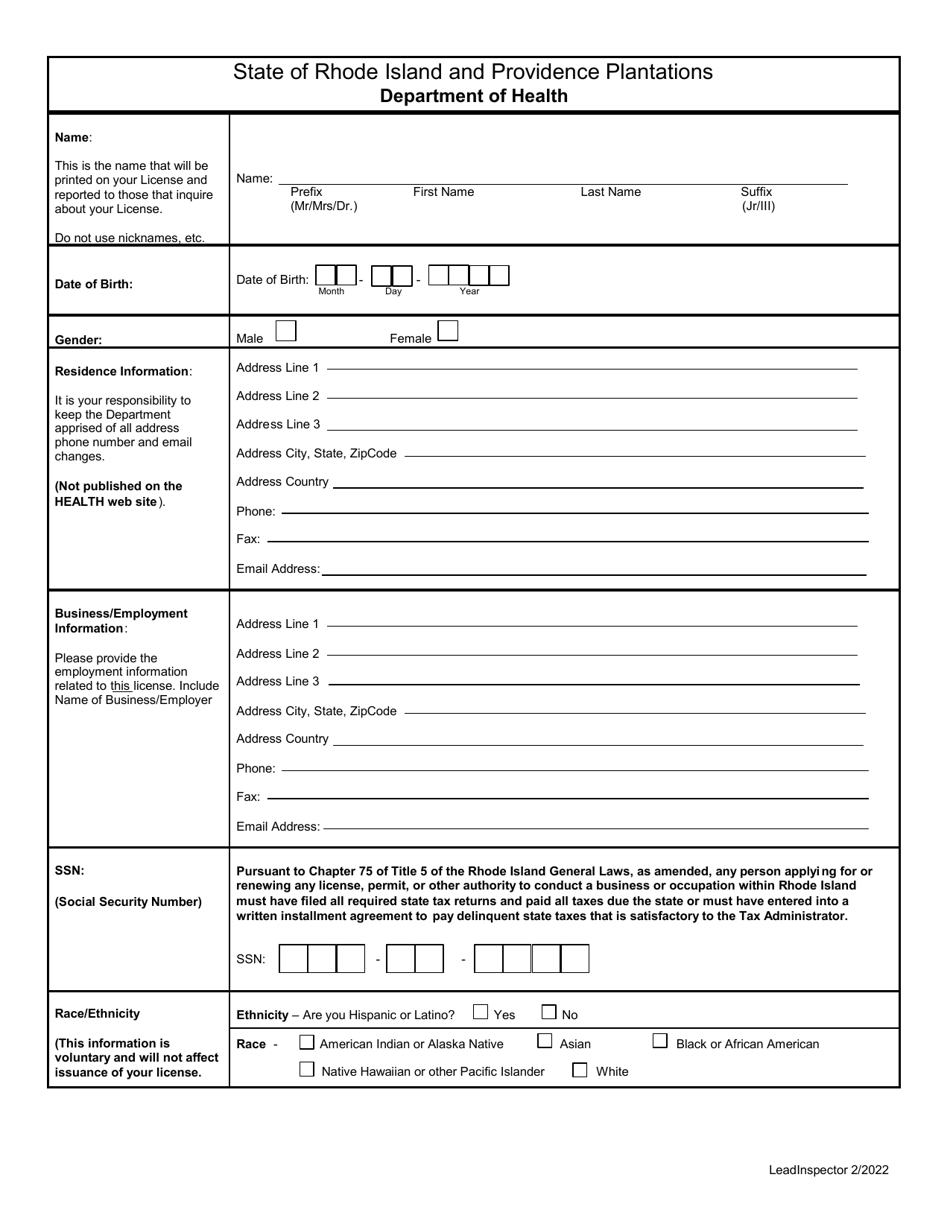 Application for Lead Inspector - Rhode Island, Page 4