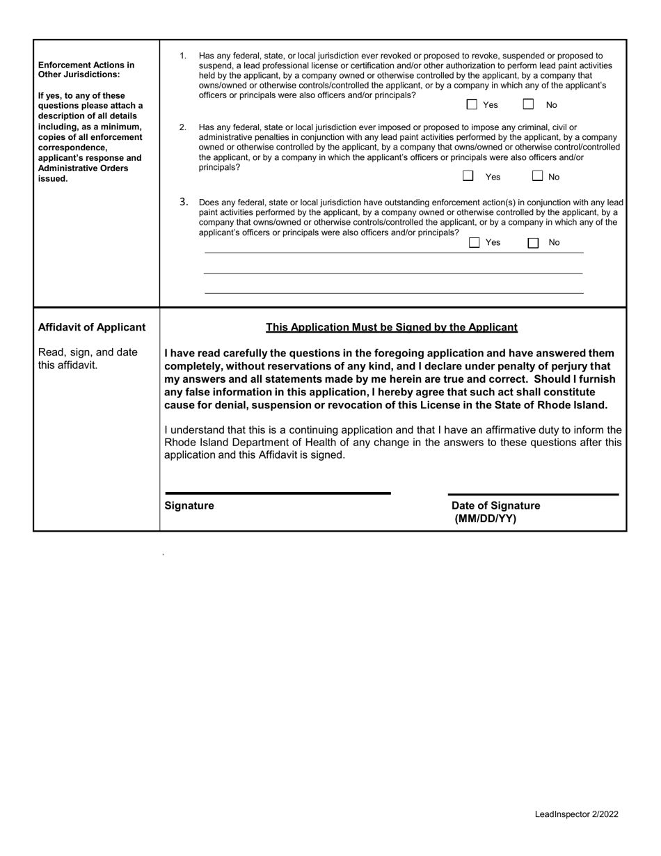 Application for Lead Inspector - Rhode Island, Page 5