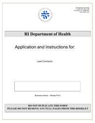 Document preview: Application for Lead Contractor - Rhode Island