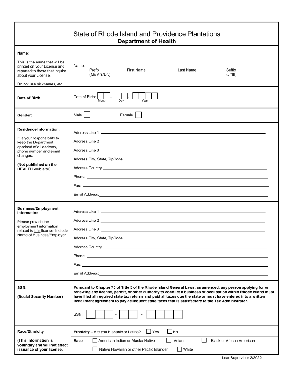 Application for Lead Supervisor - Rhode Island, Page 3
