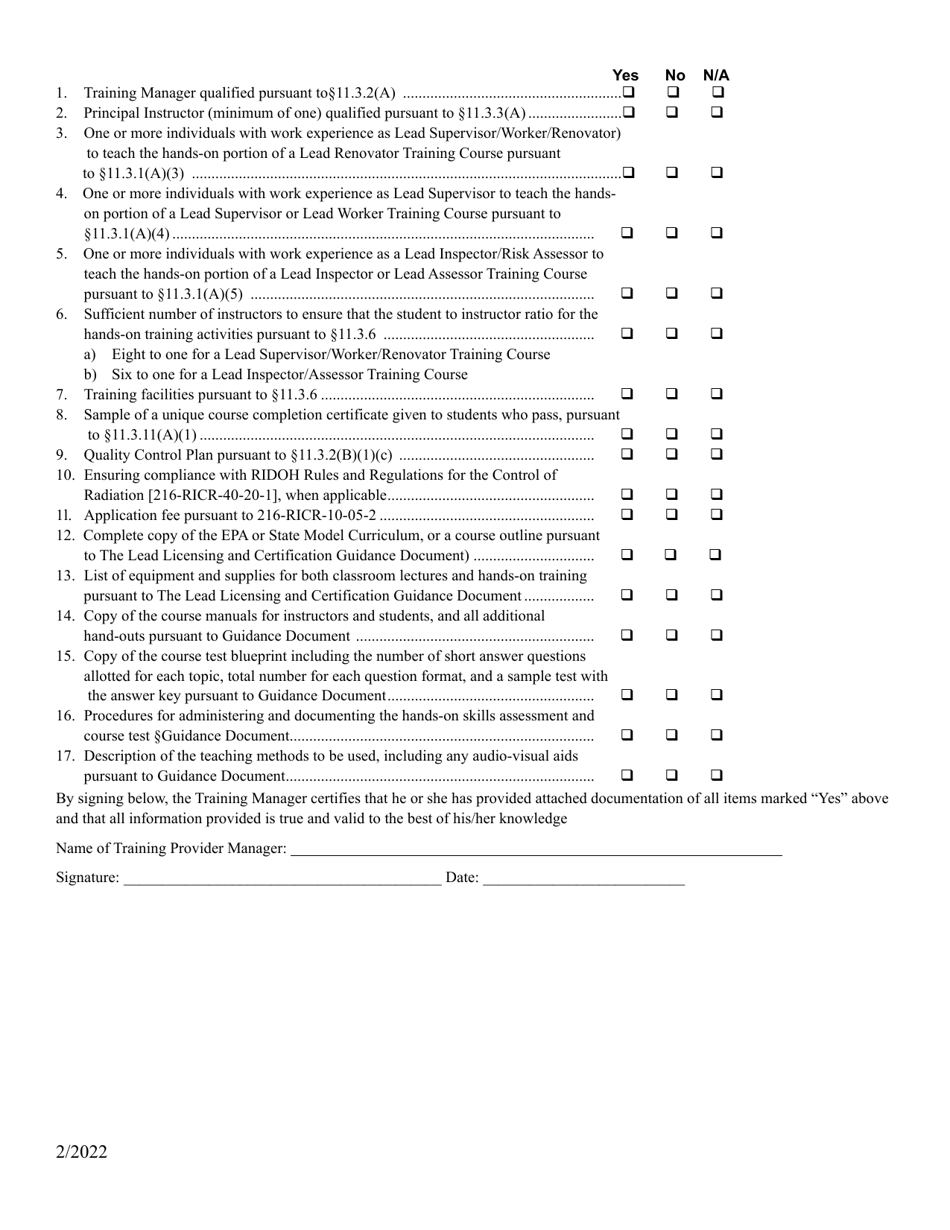 Application for Lead Training Courses - Rhode Island, Page 6