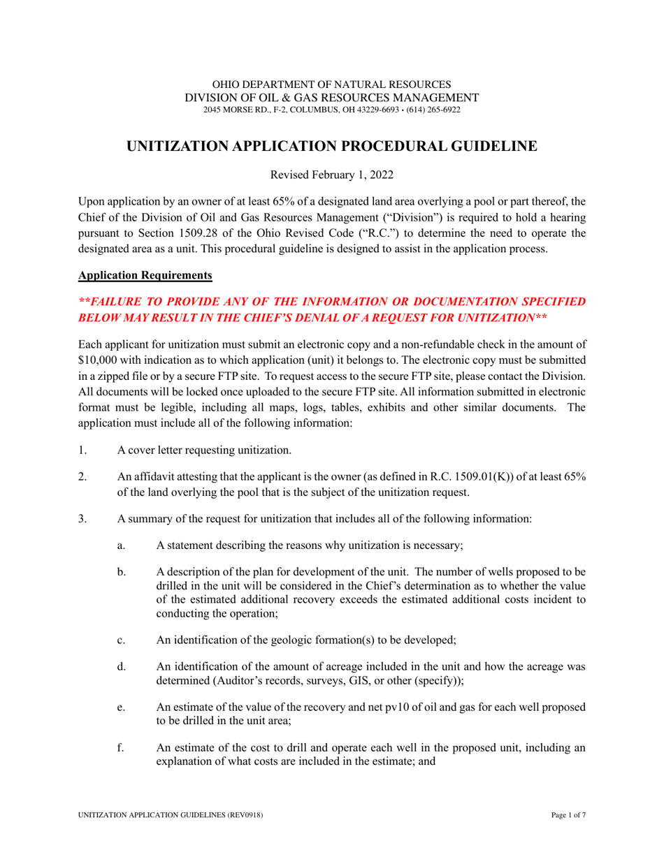 Unitization Application Procedural Guideline - Ohio, Page 1