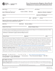 Document preview: Texas Immunization Registry (Immtrac2) - Withdrawal of Consent and Confirmation Form - Texas (English/Spanish)