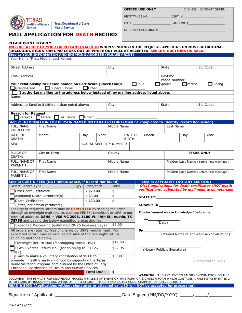 Form VS142 Download Fillable PDF or Fill Online Mail Application for