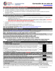 Formulario VS-170 Solicitud De Correccion De Acta De Nacimiento - Texas (Spanish)