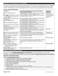 Form VS-172 Death Certificate Correction Application - Texas, Page 2