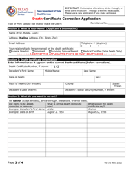 Form VS-172 Death Certificate Correction Application - Texas, Page 3