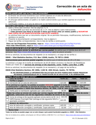 Document preview: Formulario VS-172 Solicitud De Correccion Al Acta De Defuncion - Texas (Spanish)