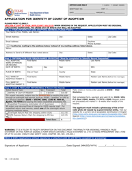 Document preview: Form VS-143 Application for Identity of Court of Adoption - Texas