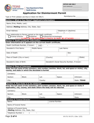 Form VS-271 (VS-271.1) Application for Disinterment Permit - Texas, Page 2