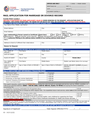 Document preview: Form VS-142.9 Mail Application for Marriage or Divorce Record - Texas