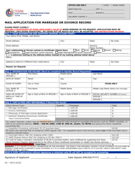 Form VS-142.9 Mail Application for Marriage or Divorce Record - Texas