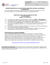 Formulario VS-2271 Registro Central Voluntario De Adopcion Solicitud De Registro - Texas (Spanish)
