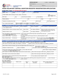 Document preview: Form VS-2271 Texas Voluntary Central Adoption Registry Registration Application - Texas