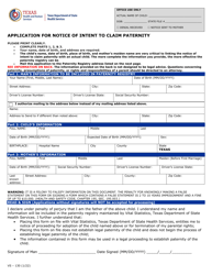 Document preview: Form VS-130 Application for Notice of Intent to Claim Paternity - Texas