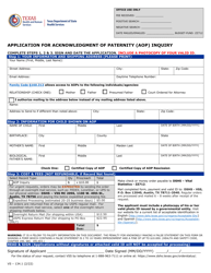 Document preview: Form VS-134.1 Application for Acknowledgment of Paternity (Aop) Inquiry - Texas
