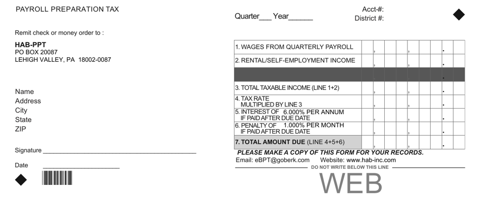 Payroll Preparation Tax Form - Pennsylvania, Page 1