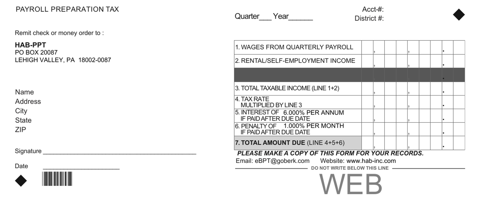 Payroll Preparation Tax Form - Pennsylvania