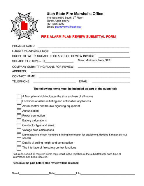 Fire Alarm Plan Review Submittal Form - Utah
