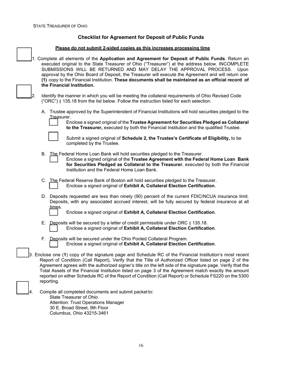 Application and Agreement for Deposit of Public Funds - Ohio, Page 16