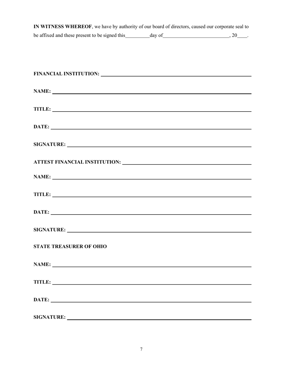 Application and Agreement for Deposit of Public Funds - Ohio, Page 7