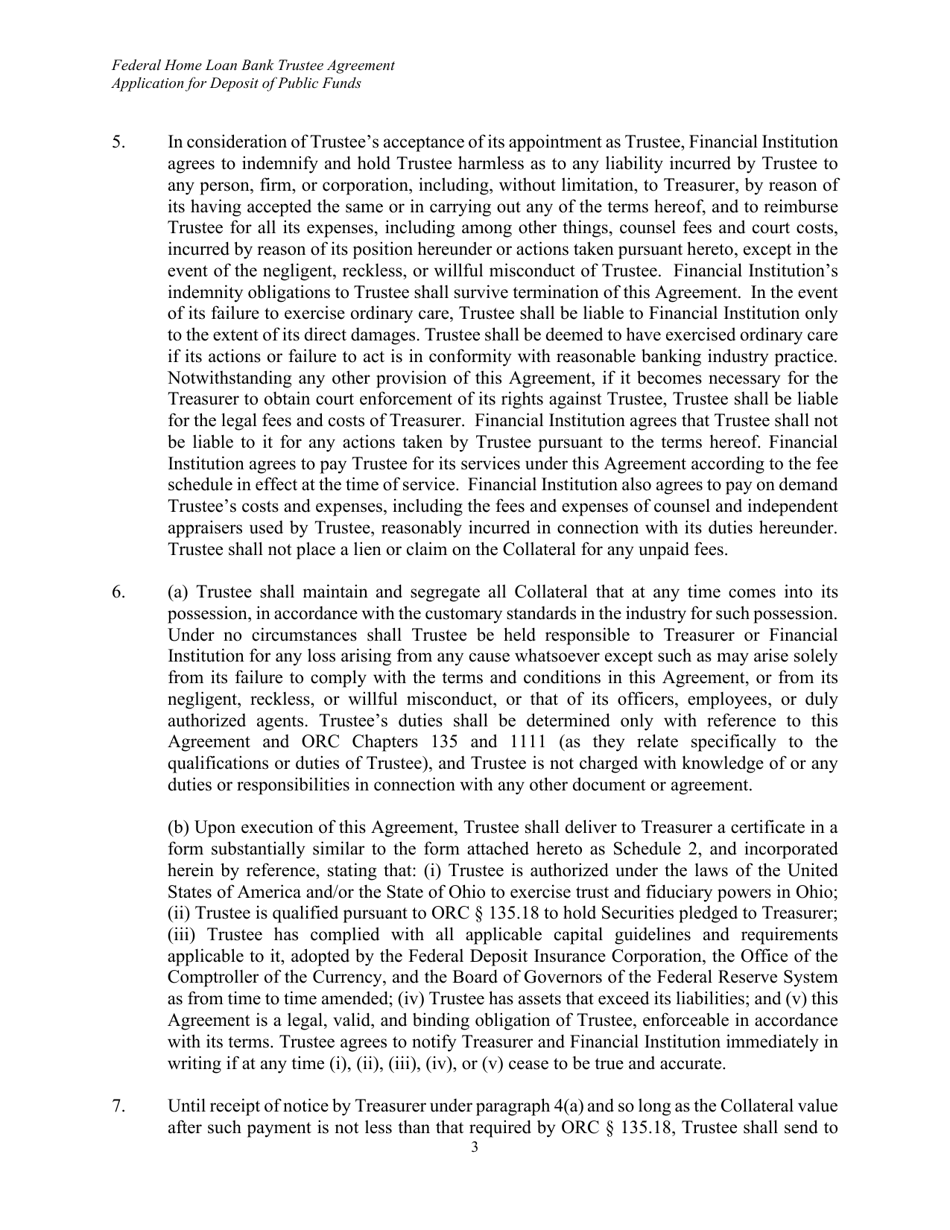 Federal Home Loan Bank Trustee Agreement for Securities Pledged as Collateral to the State Treasurer of Ohio - Ohio, Page 3