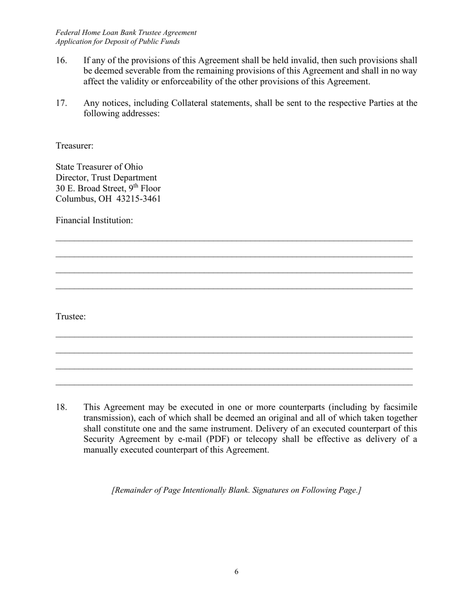 2024 Ohio Federal Home Loan Bank Trustee Agreement for Securities