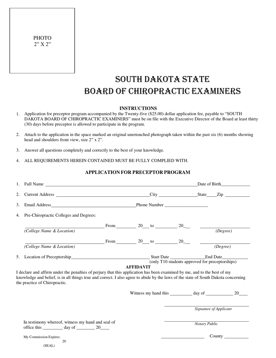 Application for Preceptor Program - South Dakota, Page 1